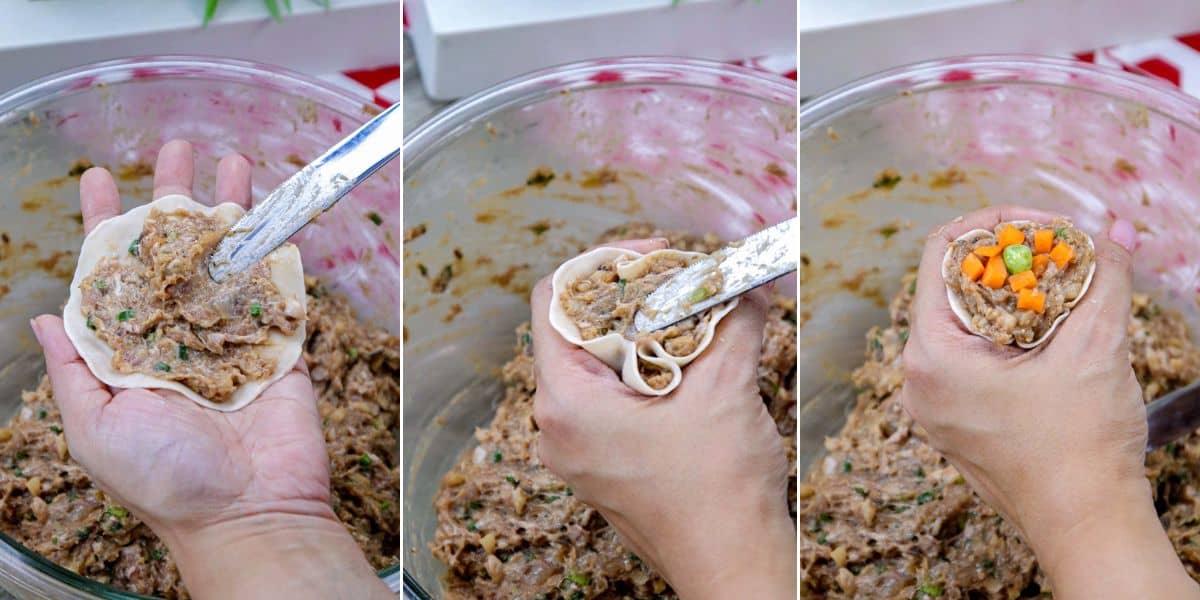 assembling pork siomai.